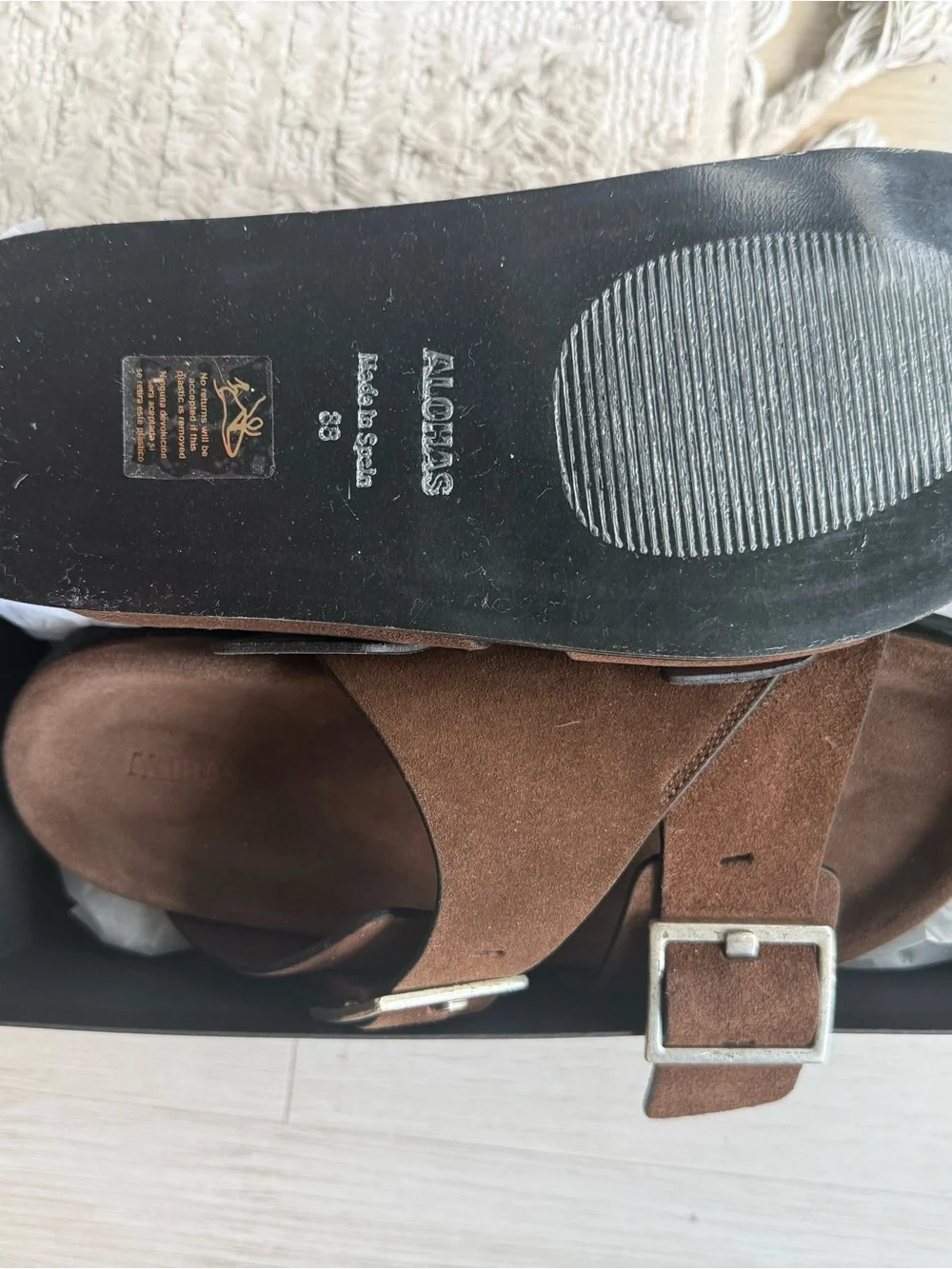 ALOHAS Brown Suede Adjustable Buckle Slide Sandals